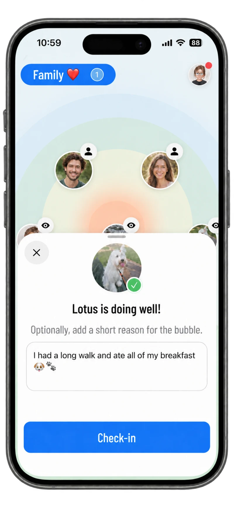 En Knuff-check-in for Lotus hunden efter en lang gåtur og morgenmad
